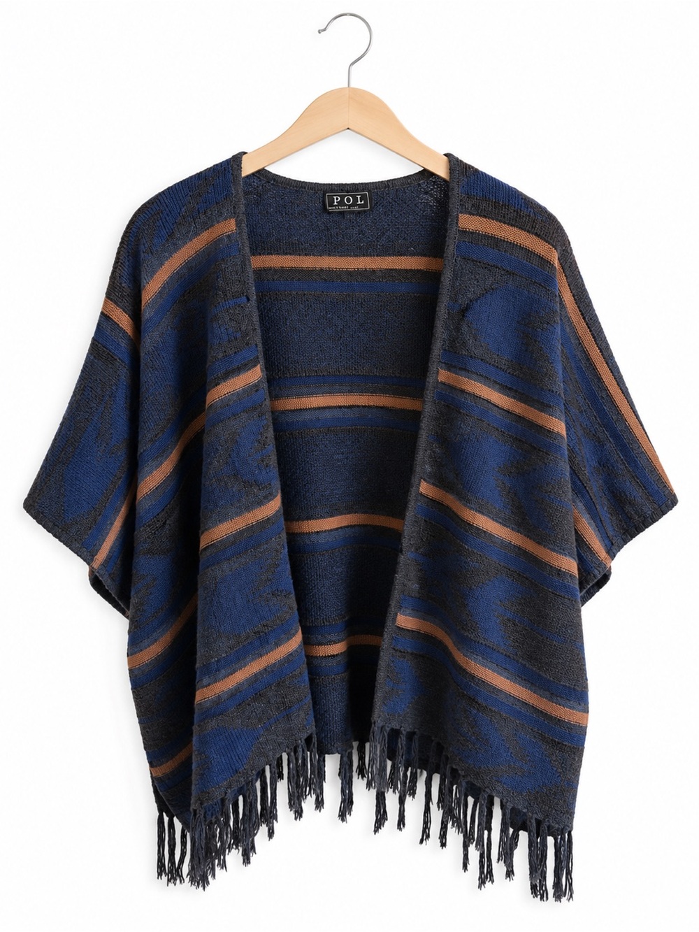 POL Western Aztec Fringe Cape Sweater Cardigan Flowy Boho Fall Size Medium